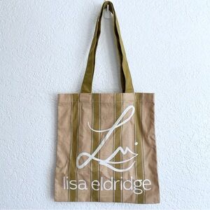 Lisa Eldridge Olive & Beige Striped Summer Canvas Tote Bag Casual Modern
